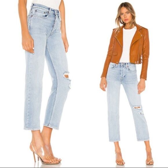 RE/DONE Stove Pipe High Rise Straight Leg Jeans LivedLight Wash - Size 26 - Picture 3 of 14
